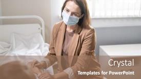  Presentation with covid bed - Theme having young-woman-in-casualwear background and a coral colored foreground