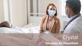  Presentation with covid bed - Beautiful slides featuring young-woman-in-casualwear backdrop and a coral colored foreground