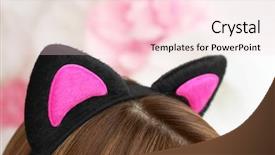  Presentation with young grey maine coon cat - Presentation enhanced with young woman in cat ears background and a lemonade colored foreground