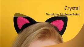  Presentation with ears - Audience pleasing slide set consisting of young woman in cat ears backdrop and a yellow colored foreground