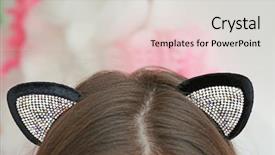  Presentation with young grey maine coon cat - Cool new presentation theme with young woman in cat ears backdrop and a light gray colored foreground