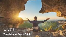  Presentation with cave - PPT theme enhanced with young-woman-in-cave-mountain background and a tawny brown colored foreground