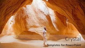 Presentation with cave - PPT layouts featuring young-woman-in-cave background and a coral colored foreground