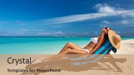  Presentation with lounge - PPT theme with young woman in chaise lounge background and a coral colored foreground