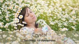  Presentation with chamomile - Presentation theme enhanced with young-woman-in-chamomile-meadow background and a mint green colored foreground