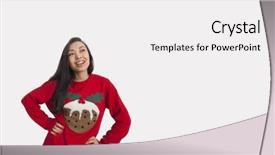  Presentation with ugly christmas sweater - Presentation theme consisting of young woman in christmas sweater background and a white colored foreground