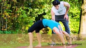  Presentation with personal - Amazing presentation theme having young woman in city park doing yoga or warming up for exercising with her personal trainer or teacher backdrop and a yellow colored foreground