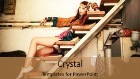  Presentation with clothing wooden clothes hanger object - Beautiful PPT theme featuring young woman in colorfull summer backdrop and a coral colored foreground