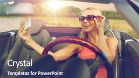  Presentation with road trip signs - Colorful presentation theme enhanced with young woman in convertible car backdrop and a ocean colored foreground