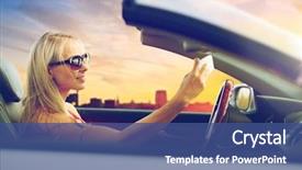  Presentation with road trip signs - Slide deck enhanced with young woman in convertible car background and a ocean colored foreground