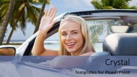  Presentation with road trip - Cool new PPT theme with young woman in convertible car backdrop and a  colored foreground