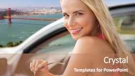  Presentation with road trip - Slide set featuring young woman in convertible car background and a  colored foreground