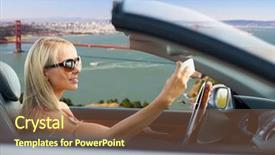  Presentation with golden car - Theme with young woman in convertible car background and a tawny brown colored foreground