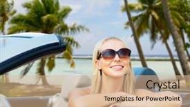  Presentation with summer trees - Slides enhanced with young woman in convertible car background and a  colored foreground