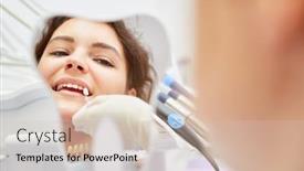  Presentation with teeth whitening - PPT theme with young-woman-in-cosmetic-teeth background and a soft green colored foreground