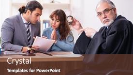  Presentation with lawyer - Colorful slide deck enhanced with young-woman-in-courthouse backdrop and a tawny brown colored foreground