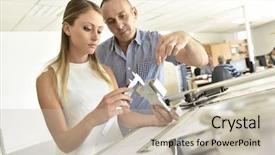  Presentation with engineering - Cool new theme with young woman in engineering training backdrop and a  colored foreground