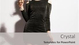  Presentation with disco ball - Beautiful presentation theme featuring young-woman-in-evening-dress backdrop and a light gray colored foreground