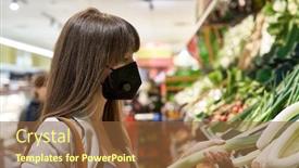  Presentation with face mask - Audience pleasing PPT theme consisting of young-woman-in-face-mask backdrop and a tawny brown colored foreground