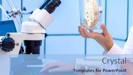  Presentation with food laboratory - Slide deck enhanced with young-woman-in-food background and a light blue colored foreground