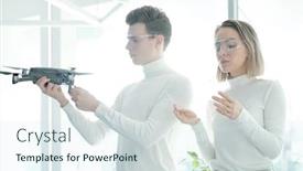  Presentation with launch - PPT layouts having young-woman-in-futuristic-goggles background and a sky blue colored foreground