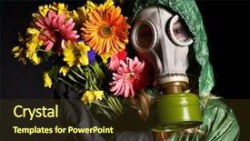  Presentation with toxic - Presentation theme with conservation resiration - young woman in gas mask background and a tawny brown colored foreground
