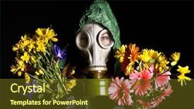  Presentation with toxic - Slides featuring conservation resiration - young woman in gas mask background and a  colored foreground