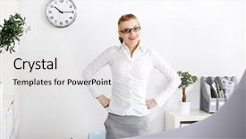  Presentation with business woman standing on maze - Colorful slides enhanced with young woman in glasses standing backdrop and a white colored foreground