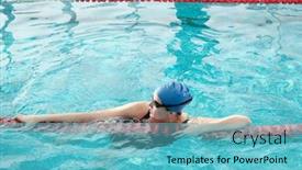  Presentation with swimming pool - Slide set consisting of young-woman-in-goggles background and a light blue colored foreground