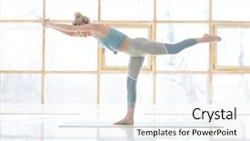  Presentation with young grey maine coon cat - Beautiful presentation design featuring young woman in grey leg backdrop and a white colored foreground