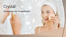 Presentation with cleansing - Colorful presentation enhanced with young woman in hairband wash backdrop and a white colored foreground