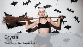  Presentation with halloween - Beautiful slides featuring young woman in halloween cat backdrop and a light gray colored foreground