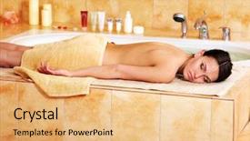  Presentation with turkish - Slides enhanced with young woman in hammam or turkish bath background and a coral colored foreground