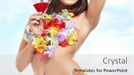  Presentation with hawaii - Colorful presentation design enhanced with young woman in hawaii costume drink juice backdrop and a lemonade colored foreground