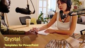  Presentation with recording studio - PPT theme with young-woman-in-headphones-speaking background and a tawny brown colored foreground