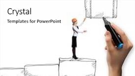  Presentation with construction work - Presentation consisting of young woman in helmet at work construction concept background and a white colored foreground