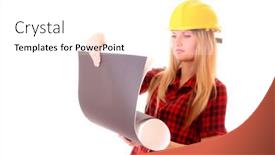  Presentation with paper - PPT layouts featuring young-woman-in-helmet background and a white colored foreground