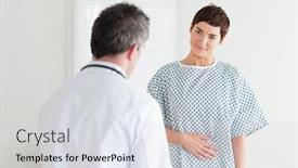  Presentation with hospital - Colorful theme enhanced with young woman in hospital gown talking to her doctor in a room backdrop and a sky blue colored foreground