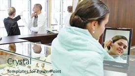  Presentation with jewelry for womens - Presentation design consisting of young woman in jewelry boutique background and a  colored foreground