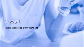  Presentation with blogger - Cool new slide set with young woman in kitchen with laptop computer looking recipes smiling food blogger concept backdrop and a light blue colored foreground