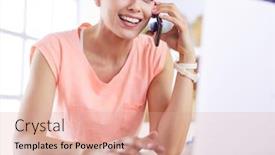  Presentation with blogger - Theme with young woman in kitchen with laptop computer looking recipes smiling food blogger concept background and a coral colored foreground