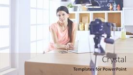  Presentation with blogger - Theme having young-woman-in-kitchen background and a coral colored foreground