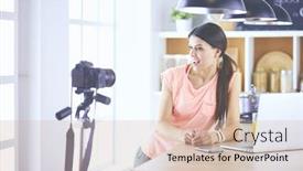  Presentation with blogger - Slide deck featuring young-woman-in-kitchen background and a soft green colored foreground