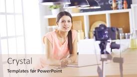  Presentation with blogger - PPT layouts consisting of young-woman-in-kitchen background and a lemonade colored foreground