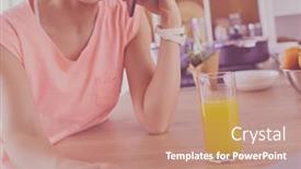  Presentation with blogger - Amazing PPT theme having young-woman-in-kitchen backdrop and a coral colored foreground