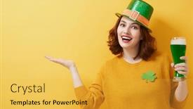  Presentation with saint patrick day - PPT layouts enhanced with young-woman-in-leprechaun-hat background and a yellow colored foreground