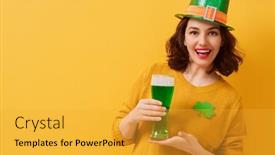  Presentation with saint patrick day - Colorful theme enhanced with young-woman-in-leprechaun-hat backdrop and a gold colored foreground