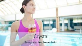  Presentation with cocktail - Slide deck with young woman in lilac monokini background and a cool aqua colored foreground