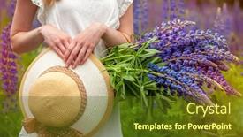  Presentation with field - Slide deck featuring young-woman-in-lupin-field background and a tawny brown colored foreground