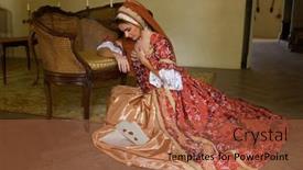  Presentation with renaissance - PPT theme having young-woman-in-medieval-renaissance background and a red colored foreground